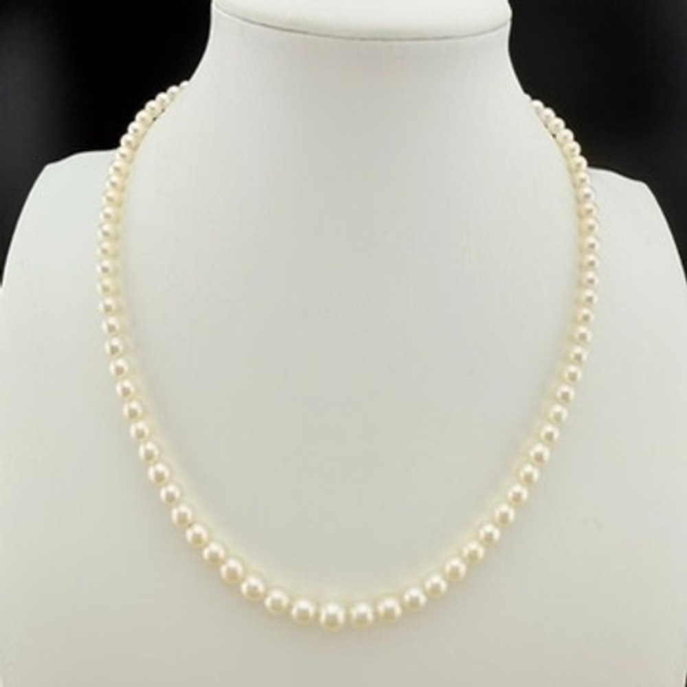 Vintage Glass Pearl Strand Necklace Cream Filigree Clasp Old Money